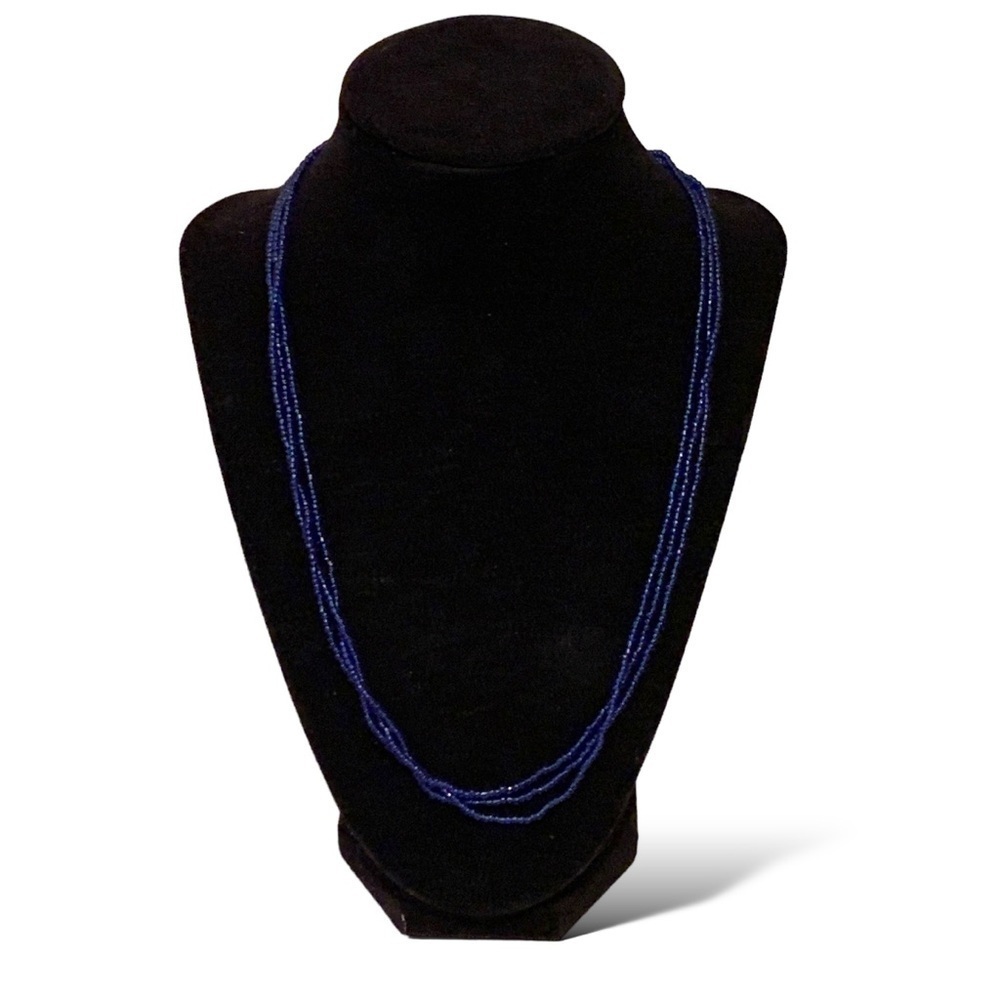Blue Multistrand Seed Bead Necklace 18"